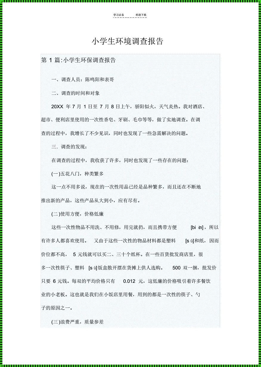 《小学生调研报告：绿色环保，我们的责任与行动》