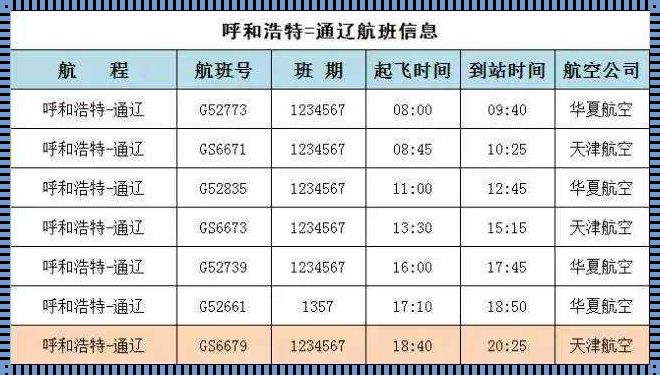 呼和浩特到通辽的飞机航班：惊现新航线