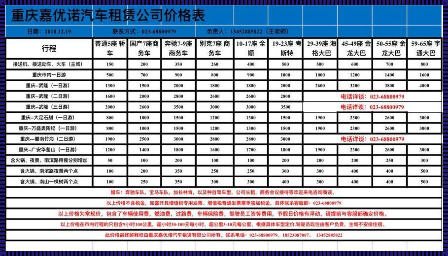 兰州租车价格明细表解析