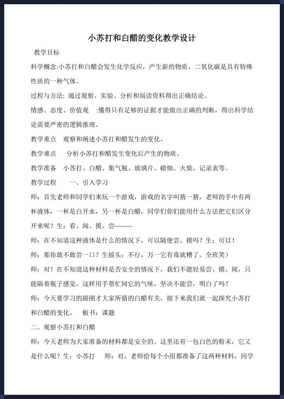 小苏打和醋反应的化学方程式：神秘面纱背后的真相