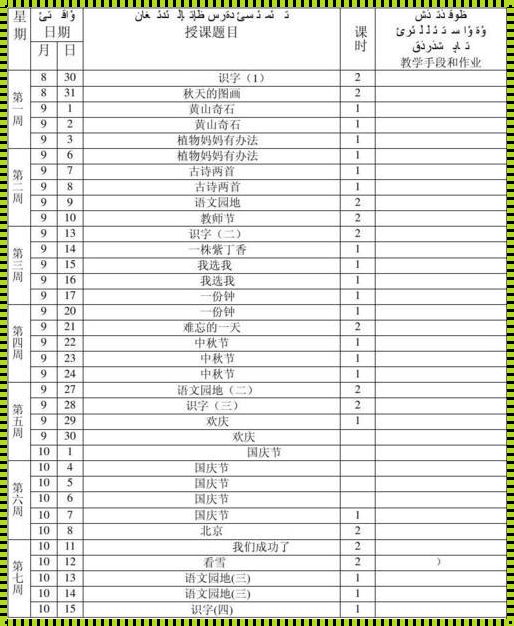 2023年二年级语文教学进度表：探索与发现