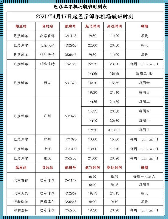 2023年巴彦淖尔机场航班时刻表的独家揭秘