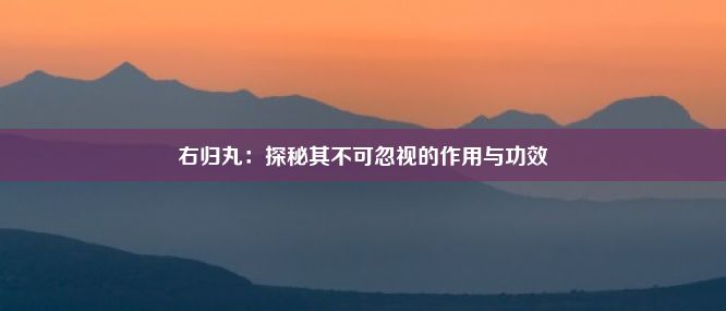 右归丸：探秘其不可忽视的作用与功效